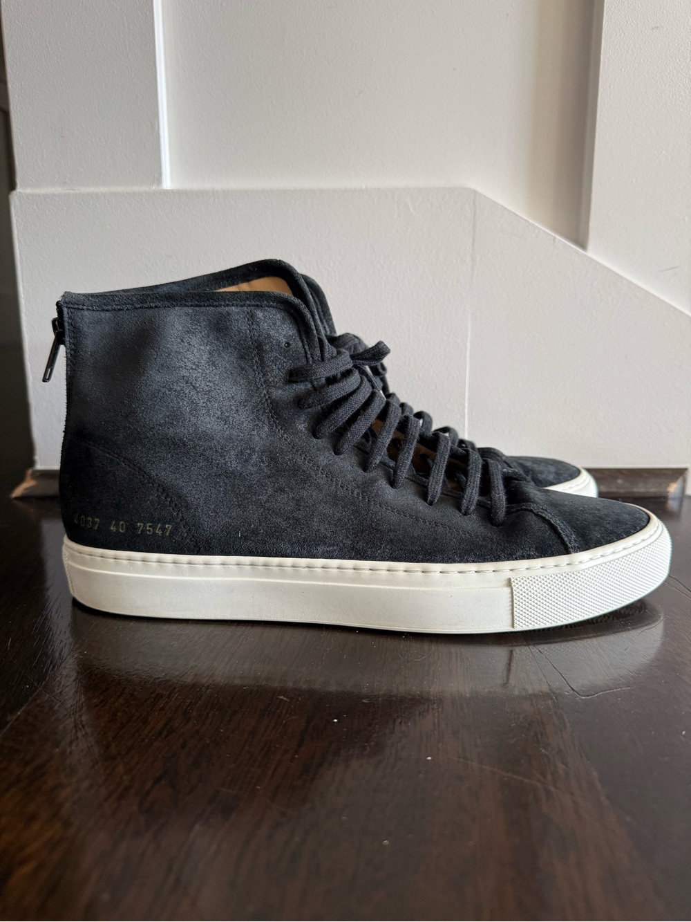 Common Projects Black Suede High-Top Sneakers with White Sole